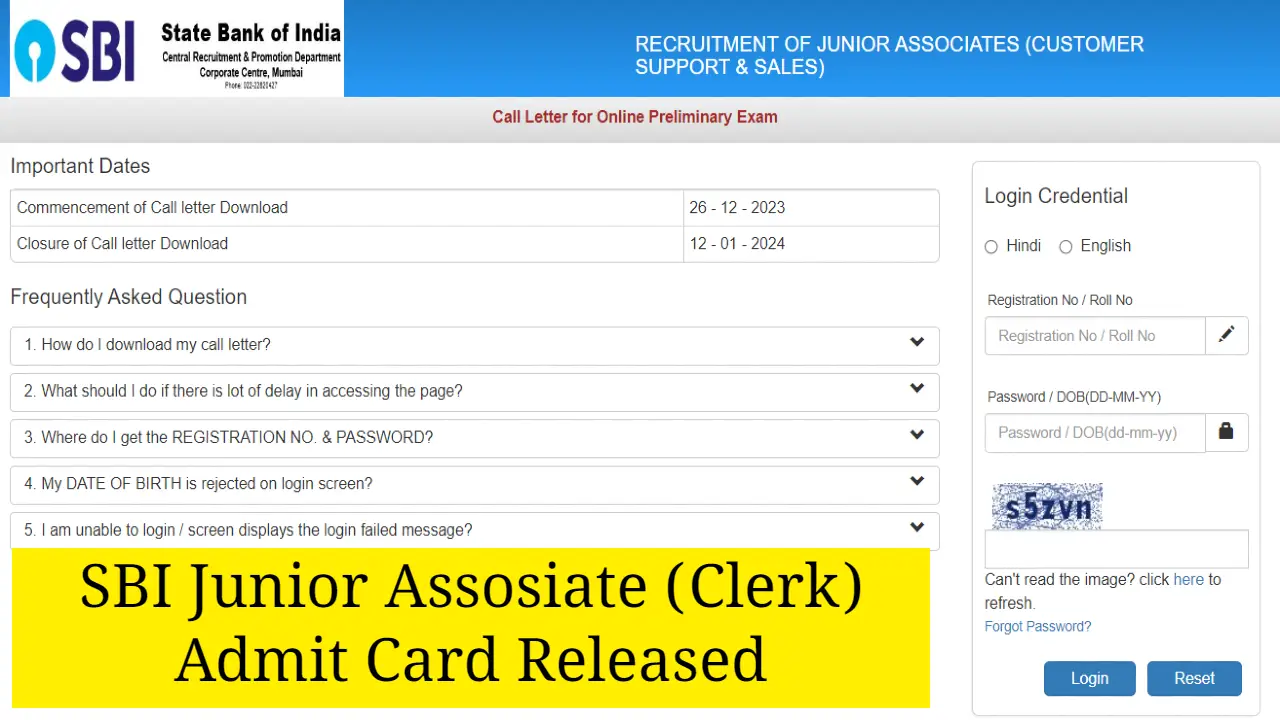 SBI Clerk Admit Card 2023-24