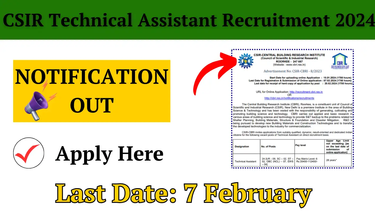 CSIR Technical Assistant Recruitment 2024