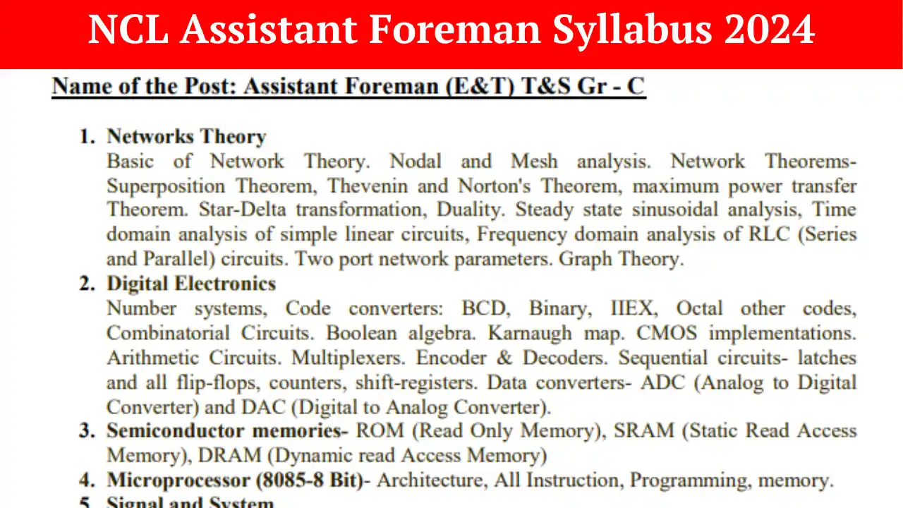 NCL Assistant Foreman Syllabus 2024