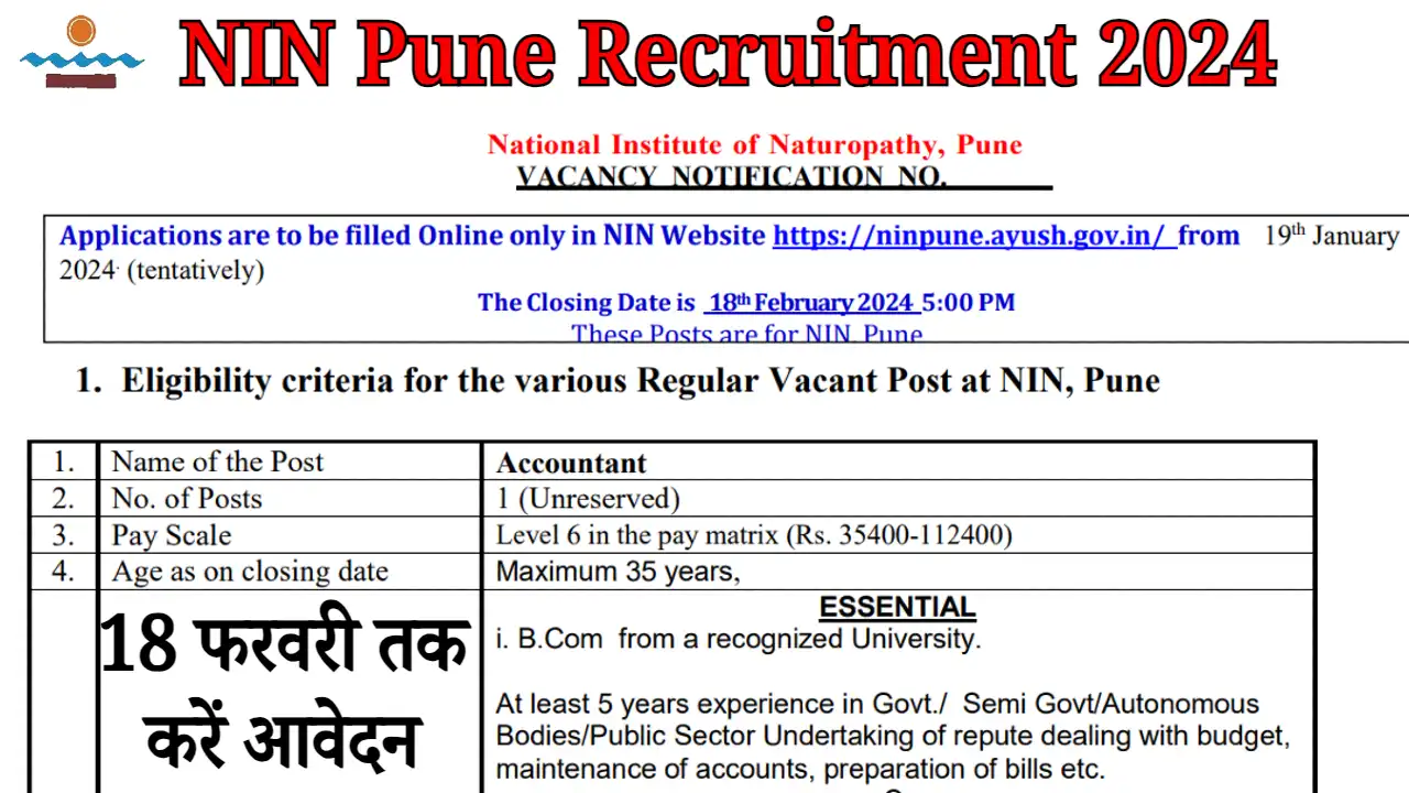 NIN Pune Recruitment 2024